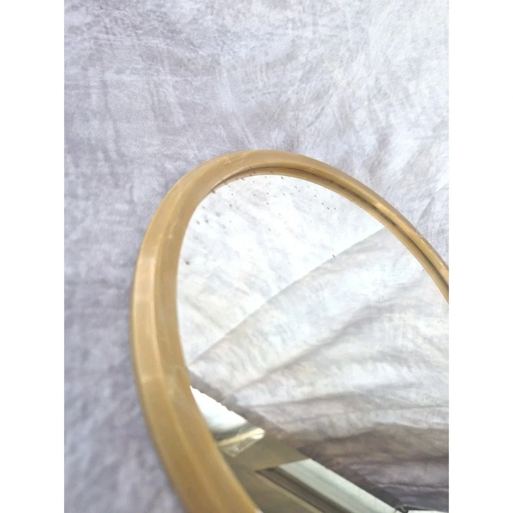 Vintage Large Hand Held Vanity Mirror with Floral Design 1950s Gold Tan